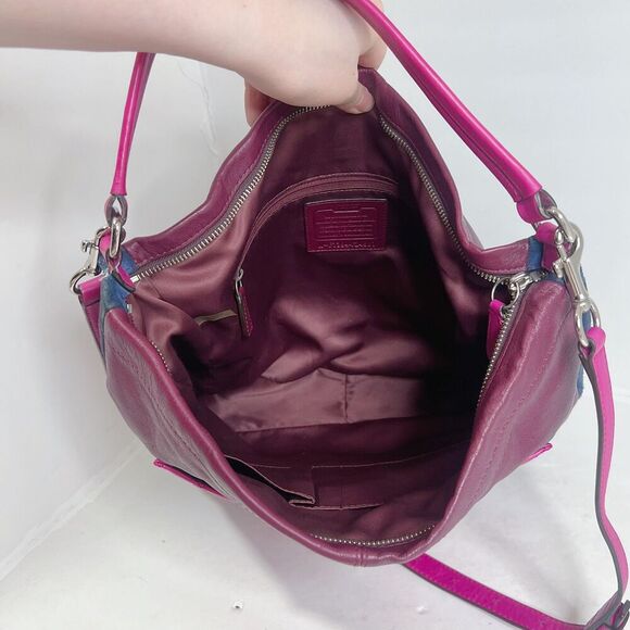 Coach Park Quilted Color Block Hobo Bag Maroon Pink Navy Blue Leather Bag - Picture 4 of 11